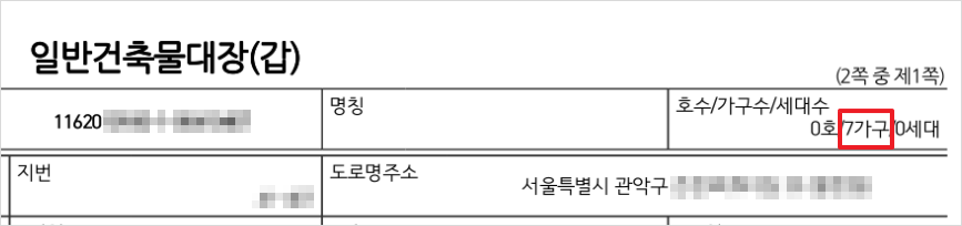 다가구주택의 건축물대장에는 가구수가 여러 개인 것으로 기재됨