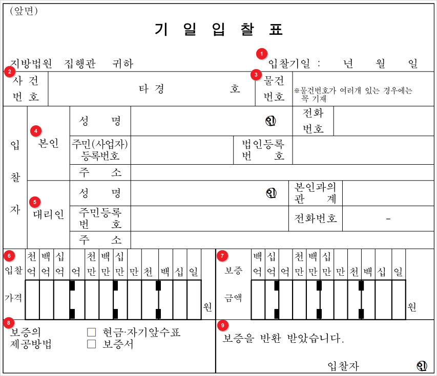 기입일찰표 작성 항목