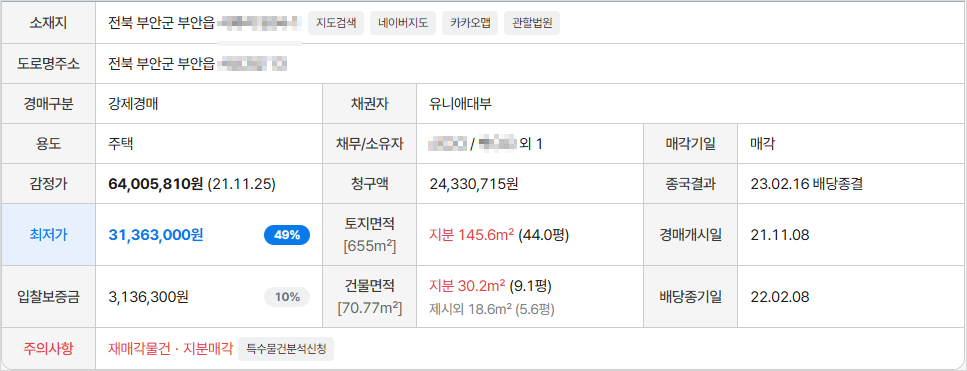 낙찰 물건 개요(출처: 지지옥션)