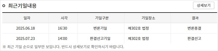 최근 기일내용 화면