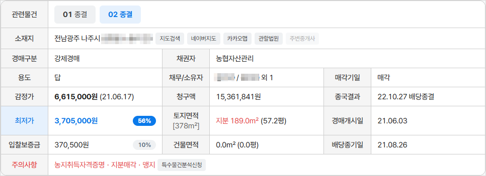 낙찰 물건 개요